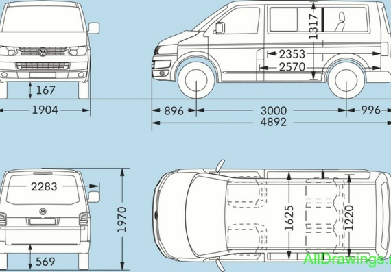 Volkswagen Multivan (2009) (Фольцваген Мультиван (2009)) - чертежи (рисунки) автомобиля